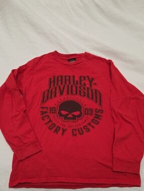 Harley-Davidson Red Tee with Black Skull Emblem